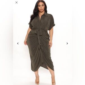 Elegant Olive Green Midi Dress